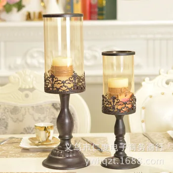 Europos retro stiklo žvakidė vestuvių šviestuvai Geležies amatų namų puošybai puošyba vestuvių reikmenys