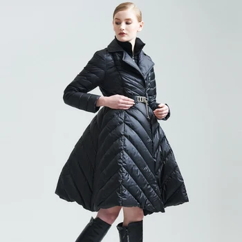 Europos Rudens Žiemos Moteris Žemyn, Puspalčiai, Paltai Moteriška Suknelė 80% Ančių Pūkai Lady Ilgas Plonas Paltas LF4157
