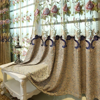 Europos stiliaus prabangūs royal siuvinėtos užuolaidos kambarį Lango Užuolaidos Miegamajame Išsiuvinėti vienspalviai voile Užuolaidos, Lango užuolaida
