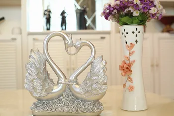 Europos stiliaus sidabro padengtą swan 25x10x26cm artcraft dervos porų gulbių papuošalai,baldai vestuvių dekoravimo, dovanų a2299