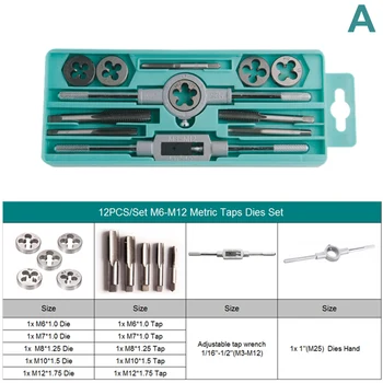EVANX 12PCS/20PCS Tap Die Set Metric/Inch Screw Thread Tap With Adjustable Tap Wrench Hand Screw Tap Car Repair Hand Tools