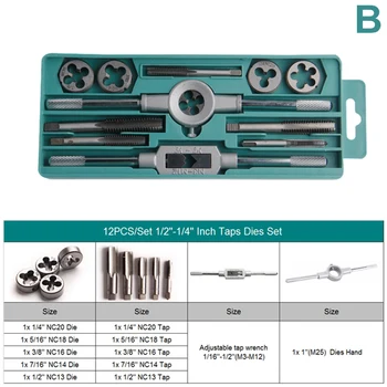 EVANX 12PCS/20PCS Tap Die Set Metric/Inch Screw Thread Tap With Adjustable Tap Wrench Hand Screw Tap Car Repair Hand Tools