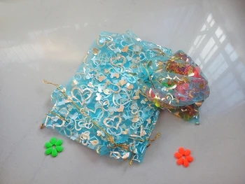 Ežero mėlyna širdies organza krepšiai 9x12cm 2000pcs papuošalų pakavimo ekranas maišeliai, dovanų raišteliu maišelis maišelis papuošalų maišelį apyrankės