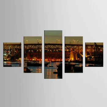 Fashion 5 Panels/Set Large HD City Night and Bridge Picture Canvas Print Painting Artwork Wall Decorative painting