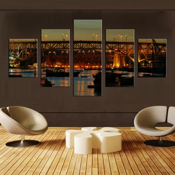 Fashion 5 Panels/Set Large HD City Night and Bridge Picture Canvas Print Painting Artwork Wall Decorative painting
