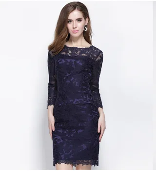 Fashion Sexy Lace Dress Female Summer Women Embroidery Hollow Out Long Sleeve Dress Casual Slim Dresses for Women