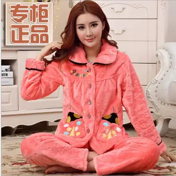 Fdfklak Flanelė pižama rudens žiemos ilgomis rankovėmis moterims pyjama tirštėti koralų vilnos pajama nustatyti šiltas sleepwear pijama feminino