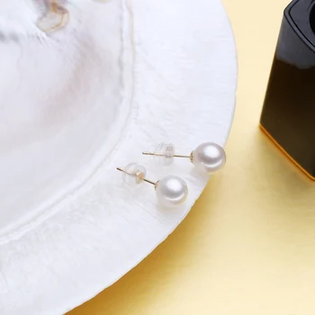 FENASY 18K Aukso auskarai, perlų Papuošalai ,6-7mm apvalus Perlas klasikinis geltonos aukso auskarai moterims, dovanų dėžutėje prekės šalis auskarai