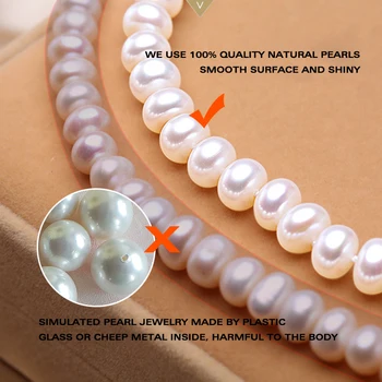 FENASY Perlų Papuošalai,natūralių perlų vėrinį 8-9mm,širdies Mygtuką dizaino moterų KLASIKINIS Karoliai choker karoliai Kalėdų dovana