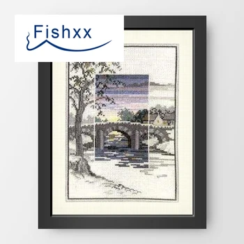 Fishxx Kryželiu C832-C836 Penkių Nuotraukų Dažytos Viduje Upės Kraštovaizdžio Europos Klasikinio Rankinio Siuvinėjimo Rinkinys