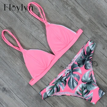 Floylyn Trikampis Moterims Seksualus maudymosi kostiumėlį Push Up maudymosi Kostiumėliai, Bikini Komplektas su pagalvėlės