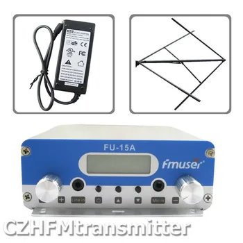 FMUSER FU-15A V1.0 FM stereo PLL transliacijos siųstuvas+circularly poliarizacijos antena+maitinimo adapteris 87.5-108MHZ