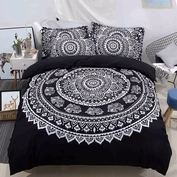 Folk style black&white boho elephant bedding set 1pc duvet cover&2pcs pillow cases home textile SM