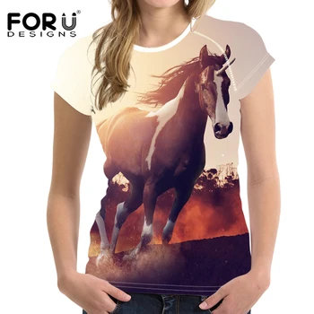 FORUDESIGNS 3D Crazy Horse Spausdinti Marškinėliai Moterims Harajuku Moteriškas Vasaros T Shirts Gyvūnų Minkštas Kultūrizmo Sliming Viršūnes Tee Marškinėliai