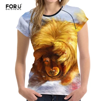 FORUDESIGNS Šuo marškinėliai Moterims t-shirt 3D Didžiulis Teddy Spausdinimo Kawaii marškinėliai femmes T-shirt auksaspalvis Retriveris Feminizmo marškinėliai, Topai