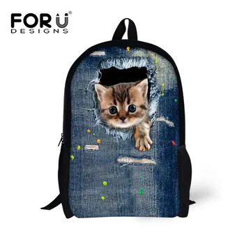 FORUDESIGS vaikų mokyklos krepšiai mergaitėms prekės ženklo dizaino, vaikams, mokyklos kuprinė vaikams mielas katė mochila pieno stiklo paauglių džinsai knygos krepšys