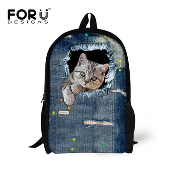 FORUDESIGS vaikų mokyklos krepšiai mergaitėms prekės ženklo dizaino, vaikams, mokyklos kuprinė vaikams mielas katė mochila pieno stiklo paauglių džinsai knygos krepšys