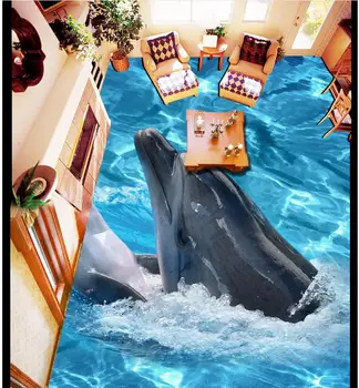 Foto tapetai, grindų 3D stereoskopinis povandeninio pasaulio Delfinų vandeniui PVC grindų Namų Puošybai