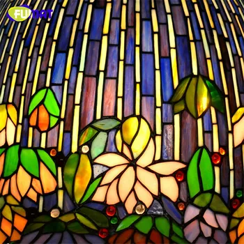 FUMAT Stiklo Meno Stalo Lempa Kokybės Europos Stiliaus Vandens Lelija Naktiniai staleliai, Lempa vitražas Atspalvį Viešbučio Bare Kambarį Stovėti Lempos