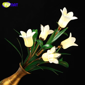 FUMAT Stiklo Stalo Lempa Derliaus Sielovados Lempos Gėlių Atspalvį Kambarį Miegamojo Lovos Art Deco Stiklo G4 LED Šviesos Lentelė