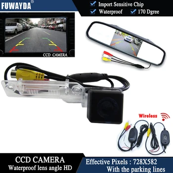 FUWAYDA Belaidžio CCD Automobilio Galinio vaizdo Kamera VW Golf Passat Touran Caddy Puikią/T5/Multivan+4,3 Colių galinio vaizdo Veidrodis Stebėti HD