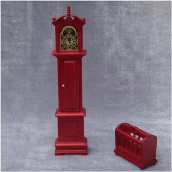 G07-X439 1:12 Lėlių mini Baldų Miniatiūriniai rement Lėlės priedai raudonmedžio meistras laikrodis su Saugojimo ba