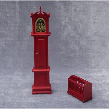 G07-X439 1:12 Lėlių mini Baldų Miniatiūriniai rement Lėlės priedai raudonmedžio meistras laikrodis su Saugojimo ba