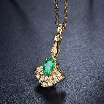 Gamtinių Deimantų, Brangakmenių Papuošalai Geros Kokybės Smaragdas Pakabukas Karoliai Kieto 14 KARATŲ Geltonasis Auksas Didmeninė Moterims
