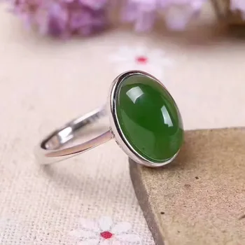 Gamtos 10*12mm žalia jasper perlas Žiedas Natūralus akmuo žiedas 925 sterlingas sidabro madinga, Elegantiška apvali moteris, mergina, šaliai, Papuošalai