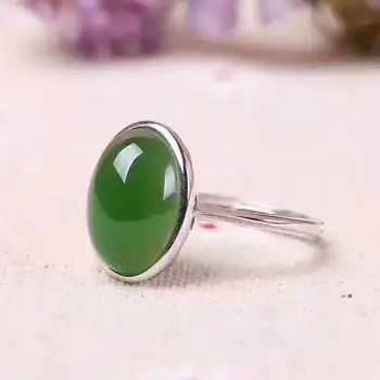 Gamtos 10*12mm žalia jasper perlas Žiedas Natūralus akmuo žiedas 925 sterlingas sidabro madinga, Elegantiška apvali moteris, mergina, šaliai, Papuošalai