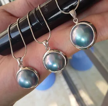 Gamtos mėlyna sounth jūros perlas mabe perlų vėrinį s925 13-kaip 14mm monetos 18inch didmeninė karoliukai FPPJ
