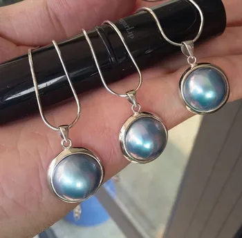 Gamtos mėlyna sounth jūros perlas mabe perlų vėrinį s925 13-kaip 14mm monetos 18inch didmeninė karoliukai FPPJ