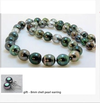 Gamtos tahitian juoda ruda žalia perlų karoliai, auskarai 18