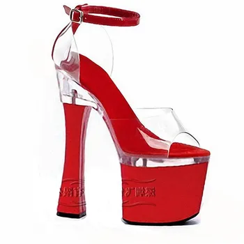 Gamyklos kokybės prekių Raudonos spalvų atitikimo skaidraus duona su sandalai Itin aukšti kulniukai, 18 cm seksualių naktinių Šokių Bateliai