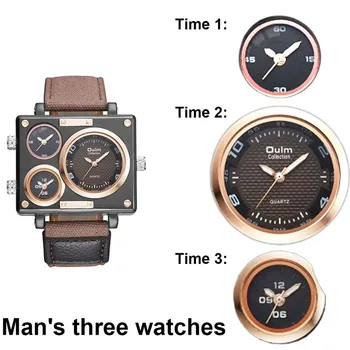 Garsaus Prekės ženklo Vyrų Prabangių Sportinių Nuotykių Audinio Laikrodžius Oulm Žiūrėti su Kvadrato Formos 2 Ciferblatai Relogio Vyrų Laikrodis