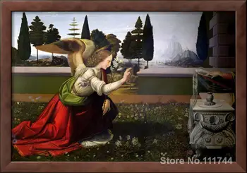 Garsus meno Angelas Gabrielius iš Apsireiškimo Išsamiai Leonardo Da Vinci tapyba Aukštos kokybės Rankų dažytos
