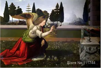 Garsus meno Angelas Gabrielius iš Apsireiškimo Išsamiai Leonardo Da Vinci tapyba Aukštos kokybės Rankų dažytos