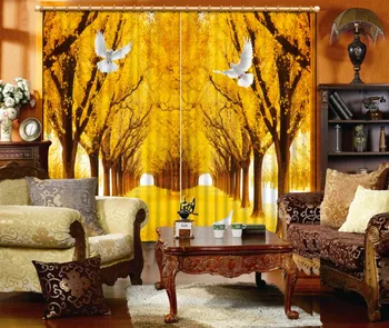 Geltonos spalvos medžio Prabangių Užuolaidų kambarį Užuolaidos Namų Puošybai Langą 3D Užuolaidos Cotinas Portjeras