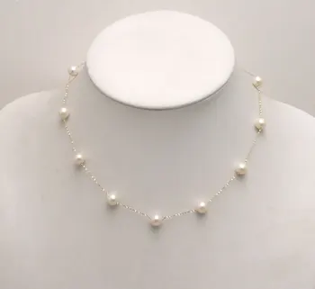 Geniue aukso Grandinės Plūduriuojantis AAA puikus turas 8-9mm Baltos spalvos Natūralių Gėlavandenių perlų 18