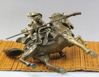 Genčių Gražus Retas Baudos Kinų bronzos Statula Gong Guan & Arklių NR Platus Sodo Puošmena žalvaris