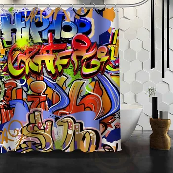 Geriausia Gražus Paprotys grafiti Meno Dušo Užuolaidos Vonios Užuolaidų Vandeniui Audinio Vonios didesnio DYDŽIO WJY&109