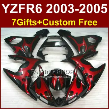 GHE kėbulo remonto dalys YAMAHA R6 Motociklų raudona juoda purvasargiai rinkiniai 03 04 05 YZF R6 2003 m. 2004 m. 2005 m lauktuvės rinkinys PH6F