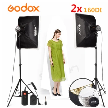 GODOX 2x160Ws 110V/220V Fotografia Studija Šviesos Strobe Vaizdo Blykstė + Softbox + šviesos stovas + DC-04 Vaizdo Flash trigger