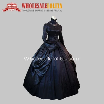 Gothic Black Brokatas ir Medvilnės Viktorijos Laikotarpio Dress Helovinas Maskuotis Kamuolys Suknelė