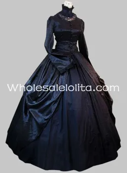 Gothic Black Brokatas ir Medvilnės Viktorijos Laikotarpio Dress Helovinas Maskuotis Kamuolys Suknelė