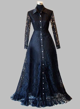 Gotikos Juoda Nėrinių Ilgomis Rankovėmis Viktorijos Epochą Suknelė Cosplay Suknelė