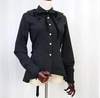Gpgb Stiliaus Apykaklę Harajuku Gothic Black ilgomis Rankovėmis Metalo Sagomis Aukštas Žemas Marškinėliai/Palaidinė Girl