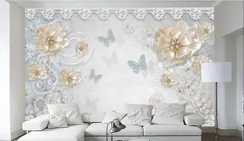 Gražus 3d foto tapetai freskomis Camellia Viduržemio jūros regiono stiliaus tapetai sienos Drugelis juvelyrikos tapetai, gėlių freskos