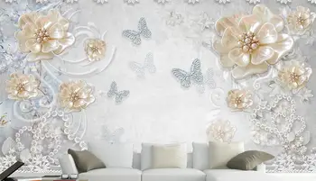 Gražus 3d foto tapetai freskomis Camellia Viduržemio jūros regiono stiliaus tapetai sienos Drugelis juvelyrikos tapetai, gėlių freskos