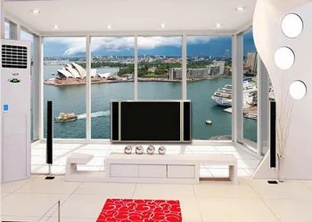 Gražus aukšte balkonas su vaizdu į Sydney Opera House Foto tapetai užsakymą tapetai TV nustatymas sienos sėdi kambaryje sofa-lova